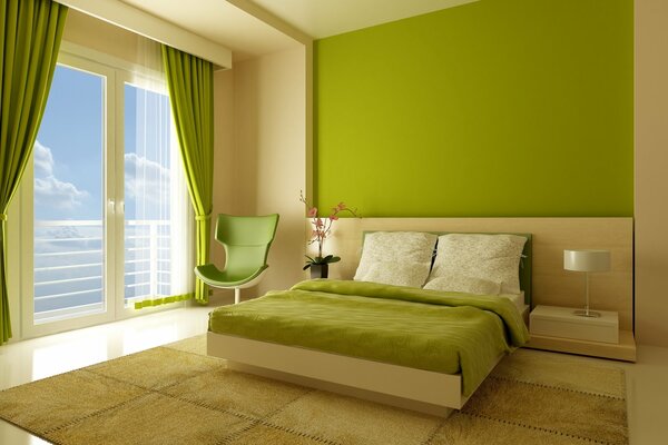 Bedroom in bright green