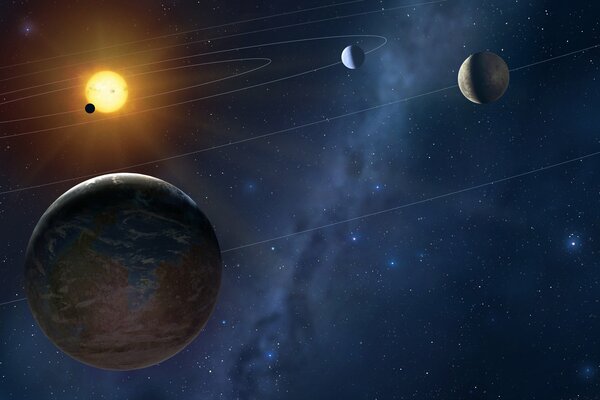 Imagen del planeta estrellas y el sol