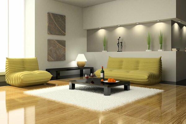 Stilvolles Wohnzimmerdesign mit Tisch und Sofa