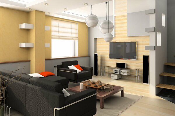 Bright and functional design of the living room