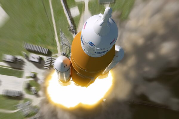Nave espacial despegando en un cohete de la nasa