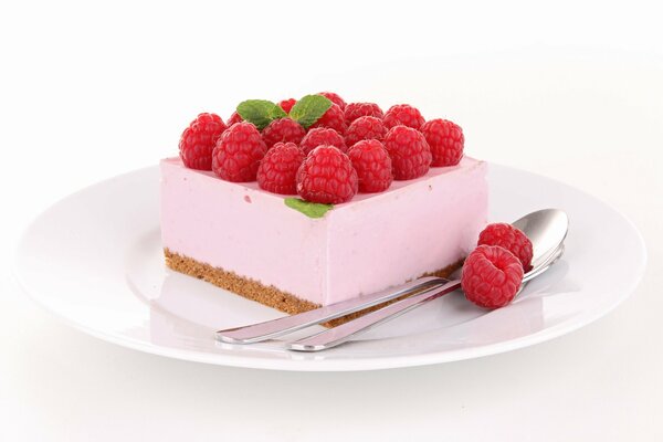 Cake with souffle and fresh raspberries