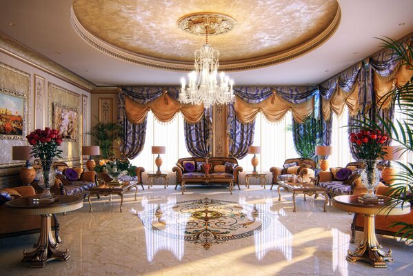 Apartamento de lujo con Suelo de mármol y elegante lámpara de araña