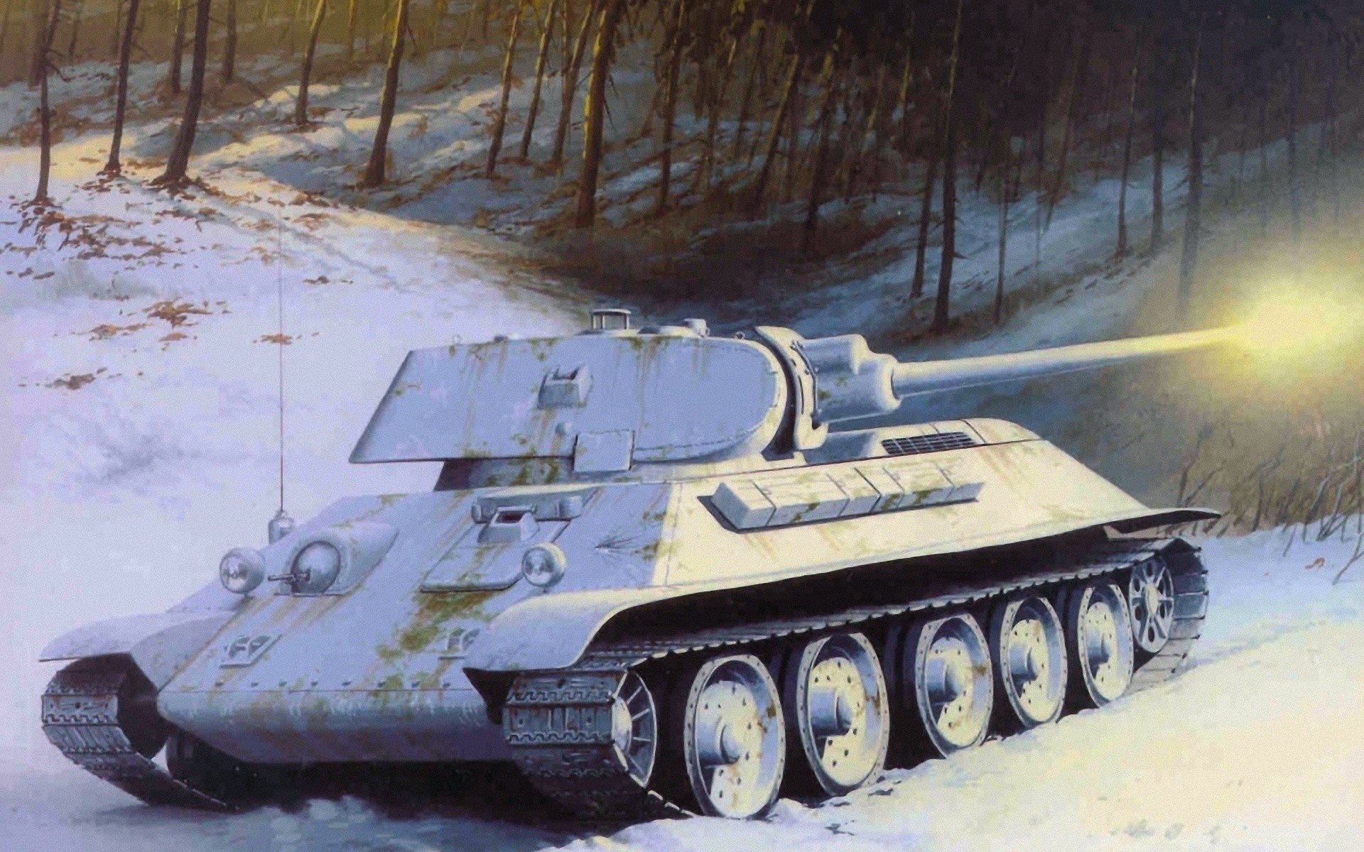 arte tanque t-34-76 árboles nieve medio invierno soviético