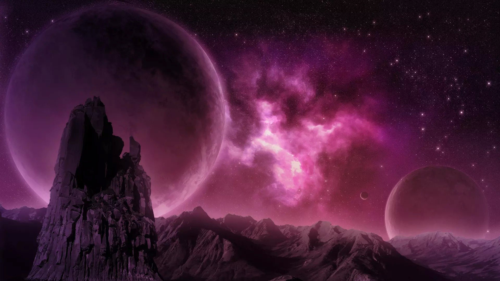 pink nebula planet rock mountain