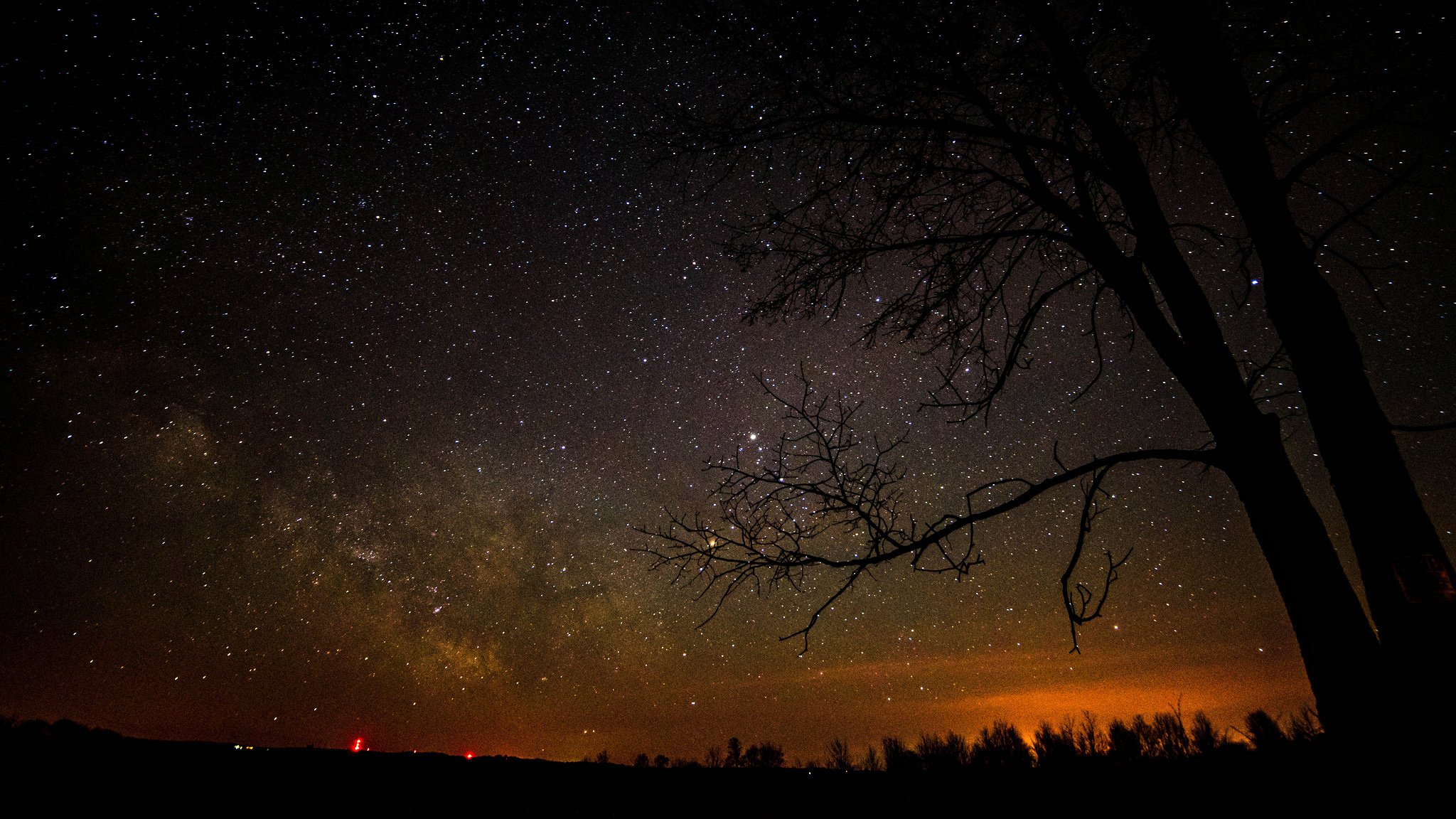 espacio estrellas noche espacio vía láctea árboles siluetas