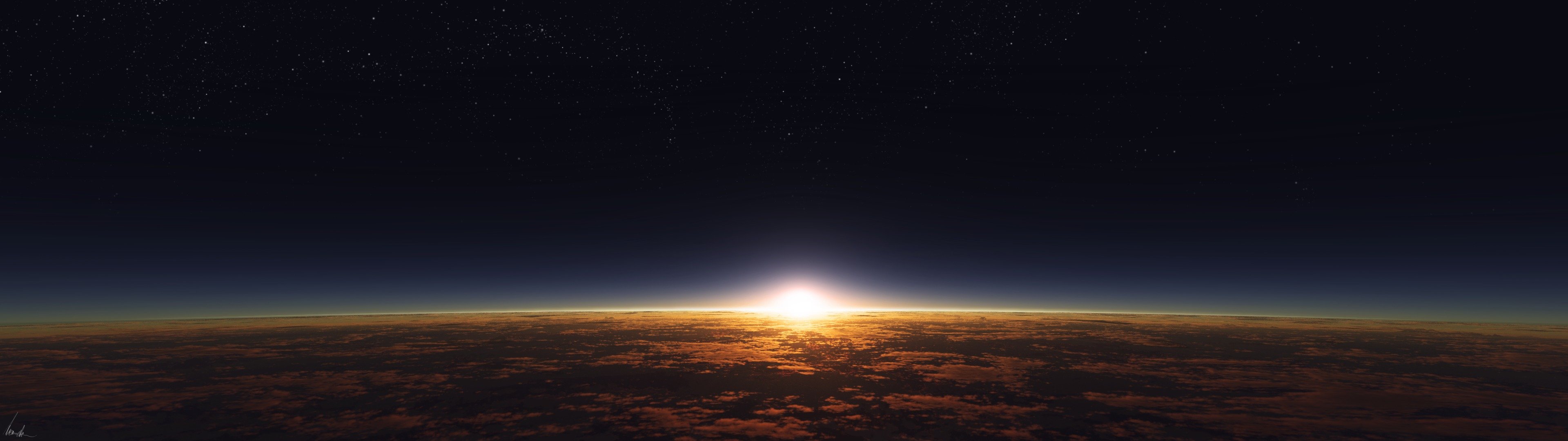 planet star sunrise dawn starry sky atmosphere clouds surface