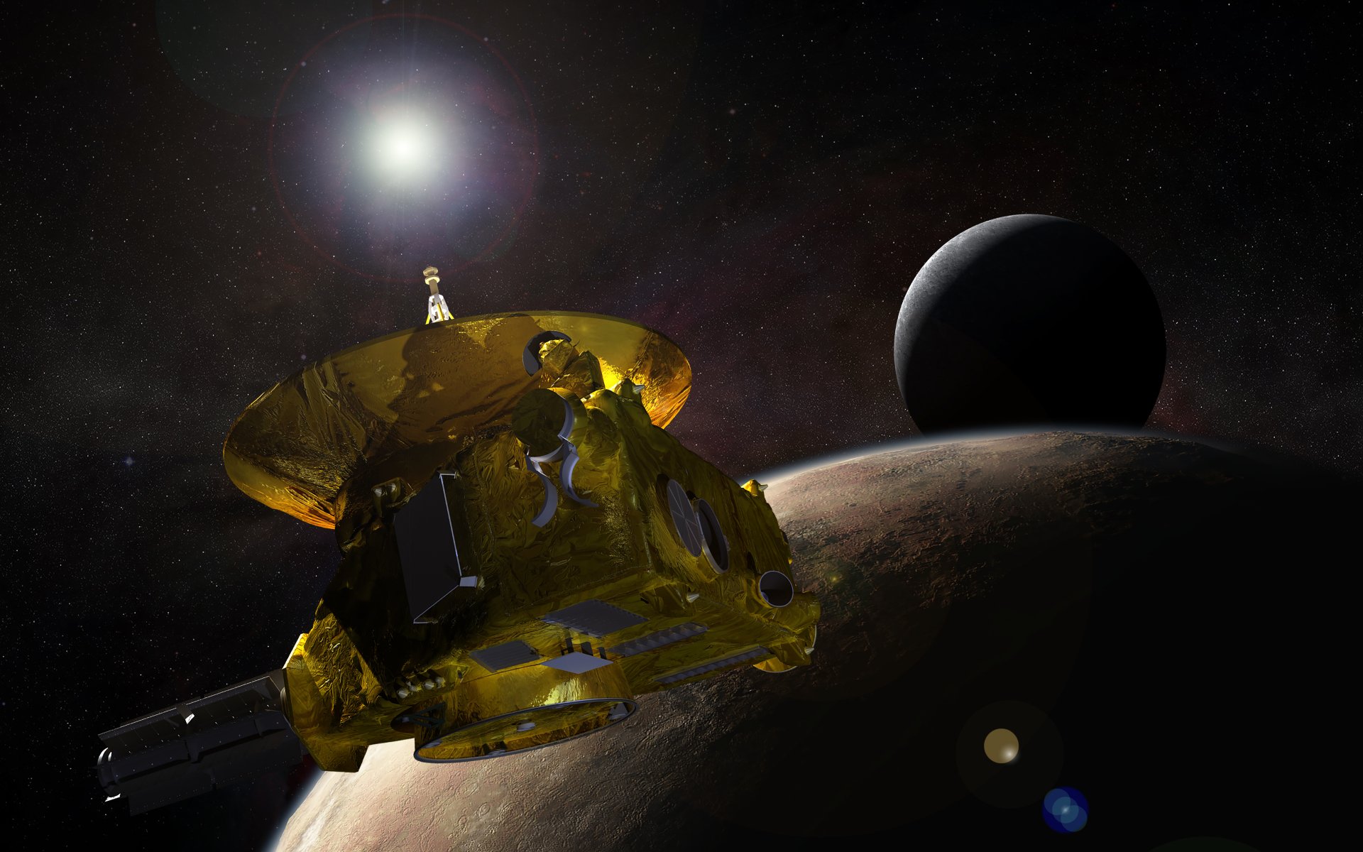 automatische interplanetare station new horizons pluto zwergplanet raum oberfläche satellit sterne