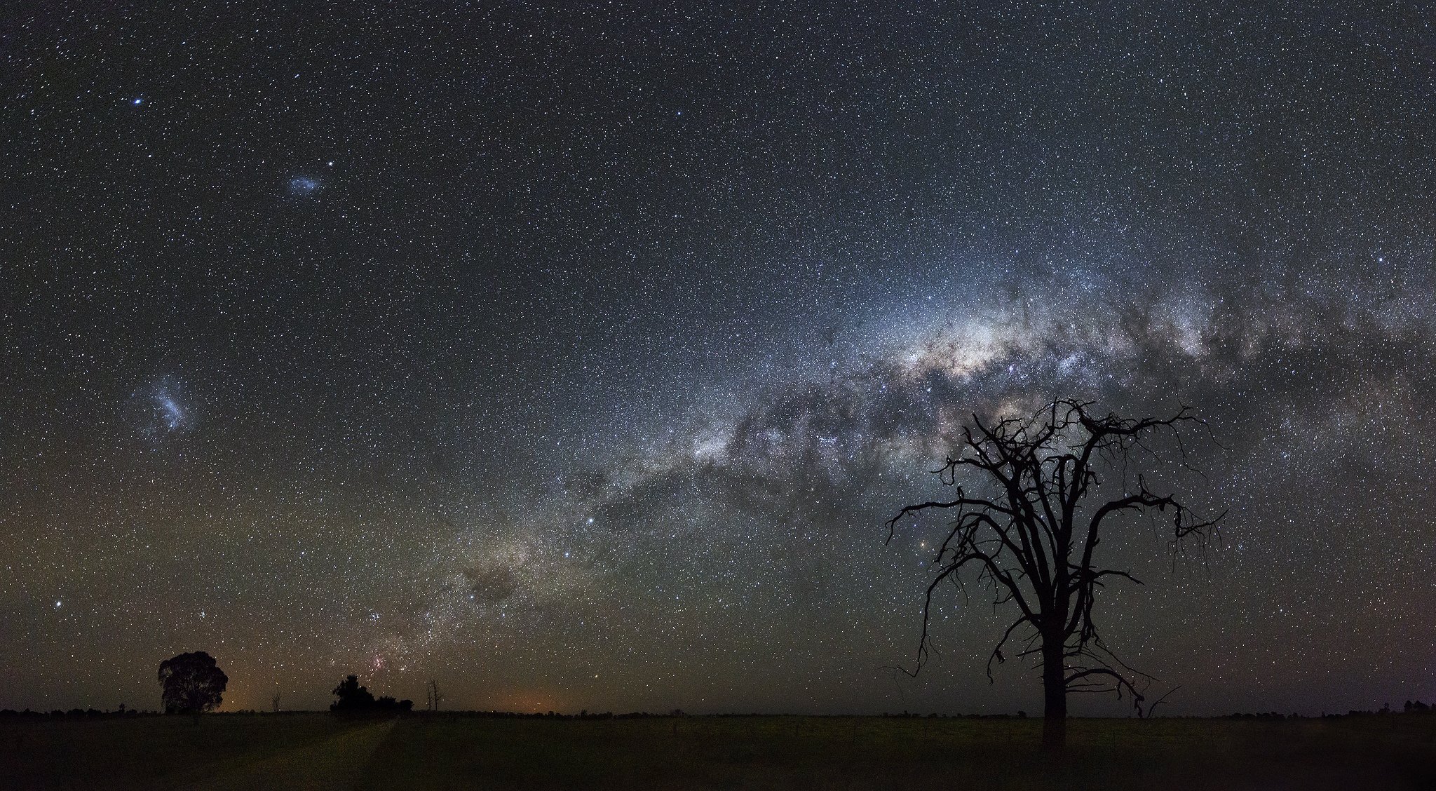 espace étoiles nuit espace voie lactée arbres silhouettes