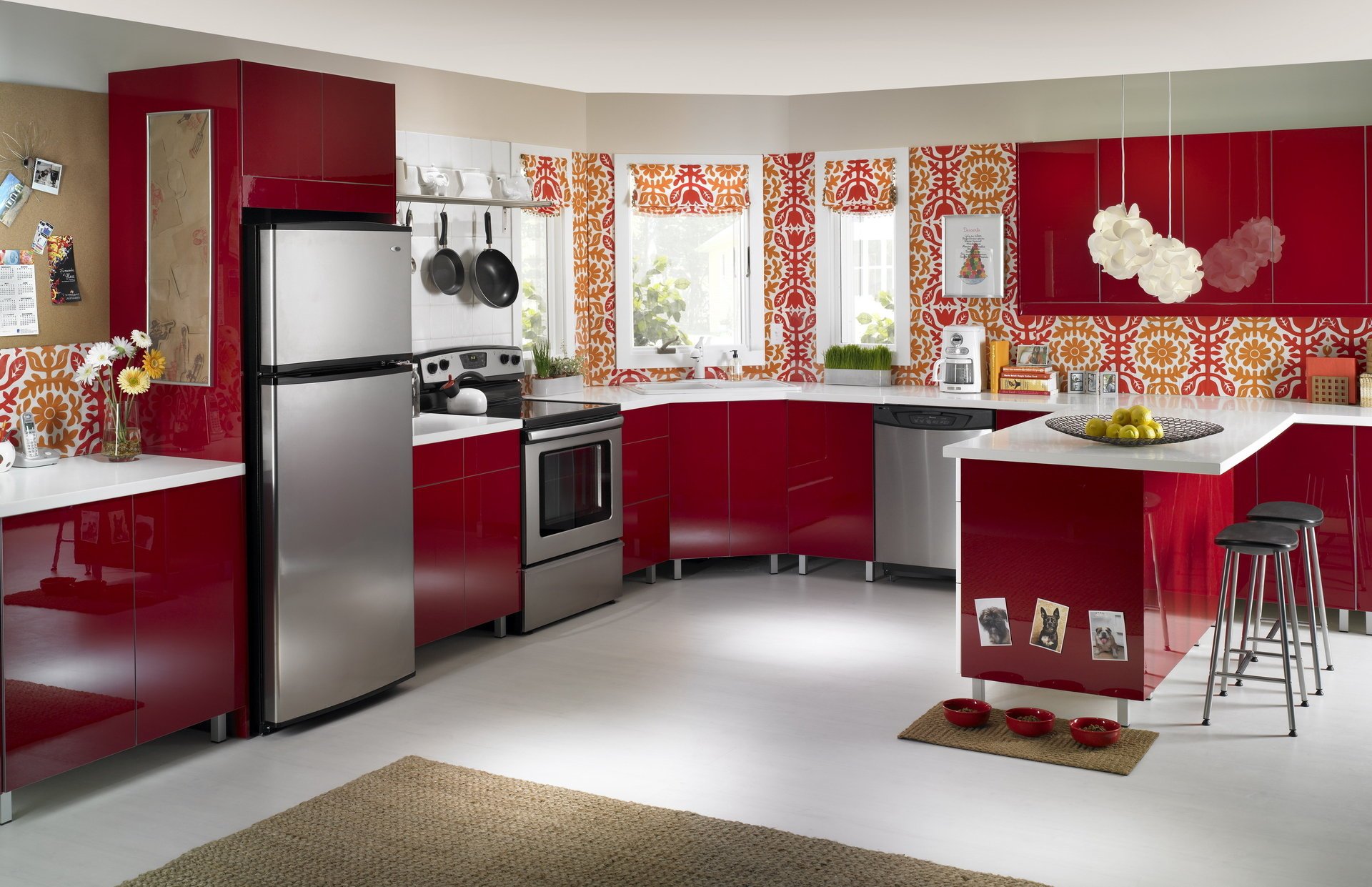 kitchen flowers style interior red design flower