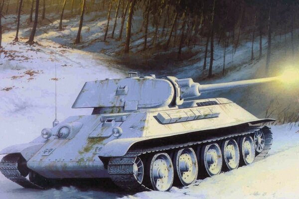 Hiver Art soviétique t-34-76 réservoir sur la neige