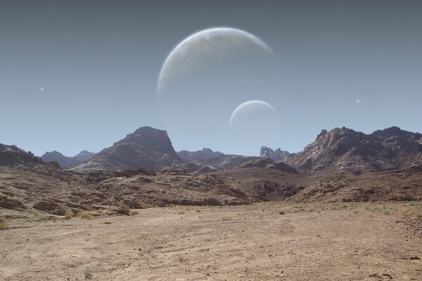 Mountain desert in summer under the starry sky