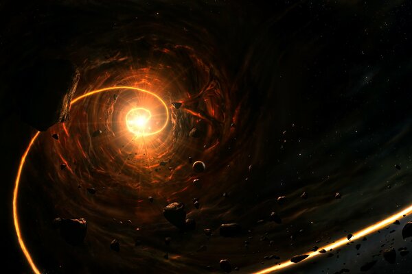 The fiery light rushes into space