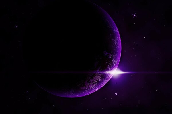 Ein Planet mit einem Sternlicht und einem violetten Farbton