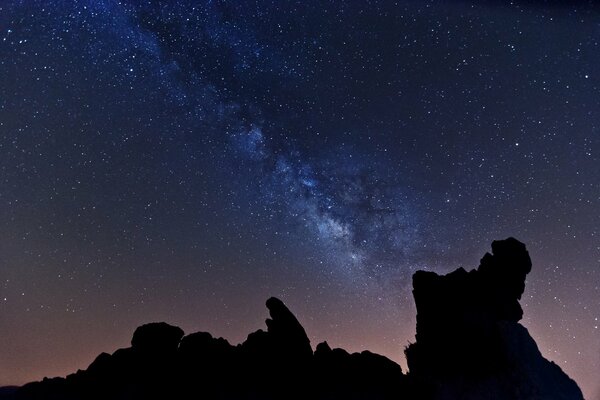 The Milky Way in the starry sky, dark mountains