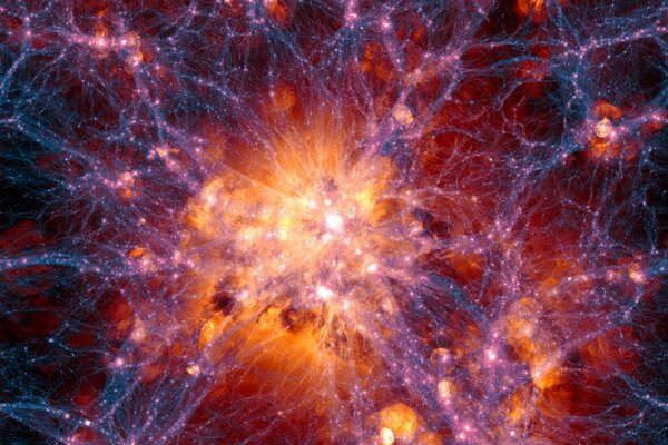 Linee di neuroni blu su sfondo scarlatto