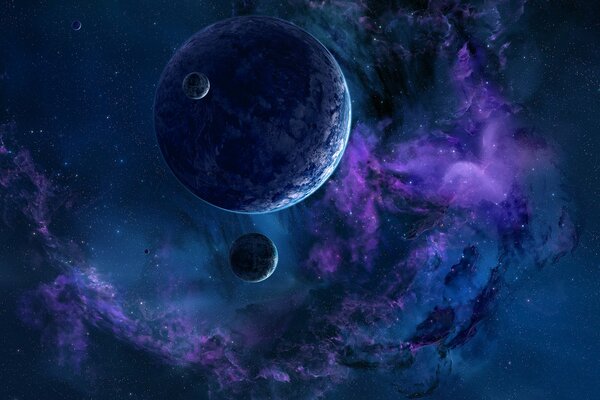 Beautiful purple cosmos and planets