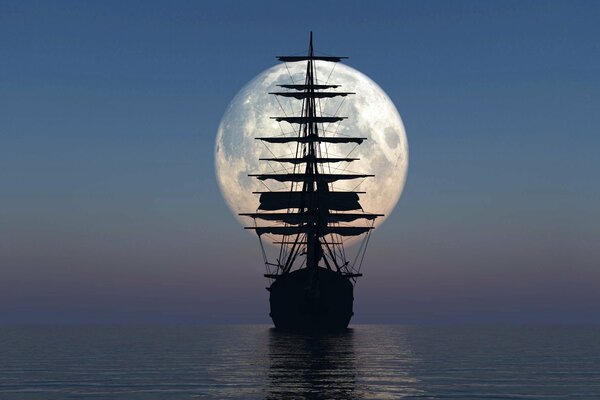 Silhouette d un navire dans la mer pendant la nuit