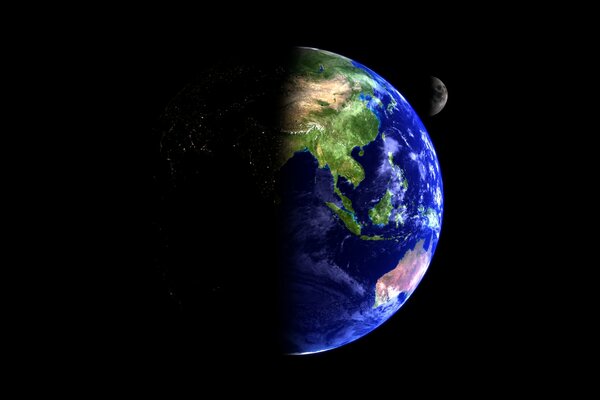 Vista de la Luna y la Tierra desde el espacio