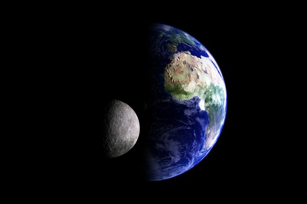 Вид из космоса на планета Земля и ее спутник Луна