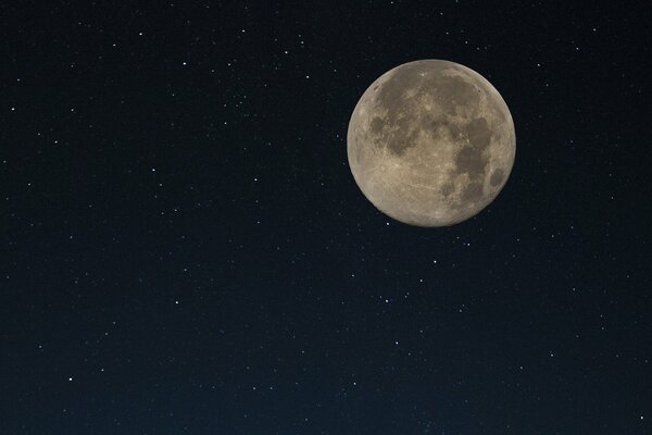 Photo of the full moon on a starry night