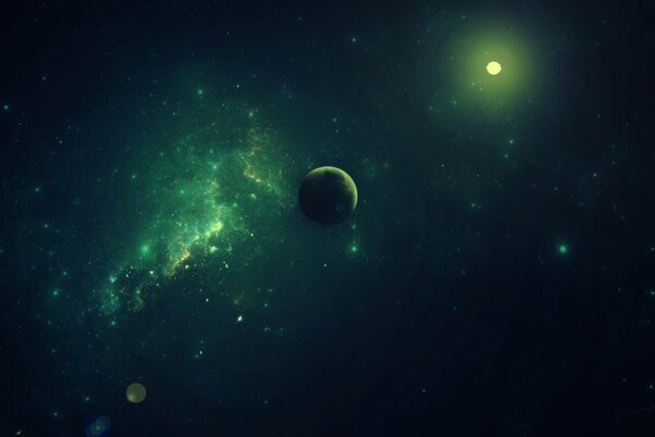 Espacio exterior con un planeta y muchas estrellas