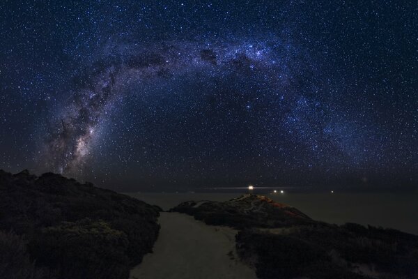 Milky Way on the background of the night bay