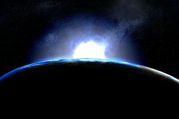 Image of a planet from space in blue-dark light