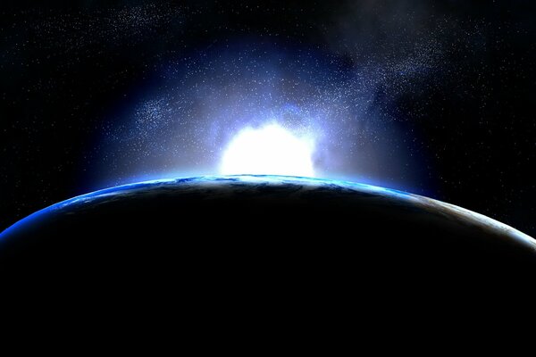Immagine di un pianeta dallo spazio in una luce blu-scura