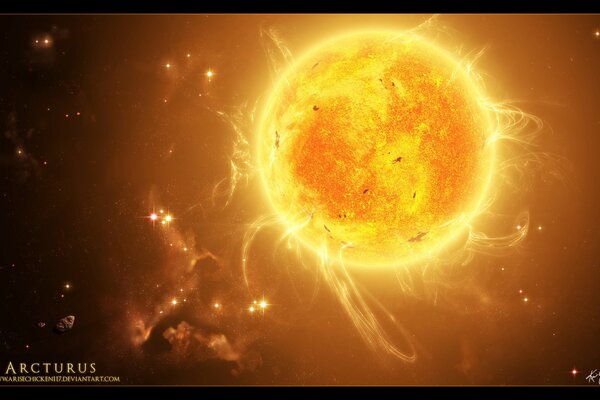 Słońce rozbłyski języki płomieniplaneta