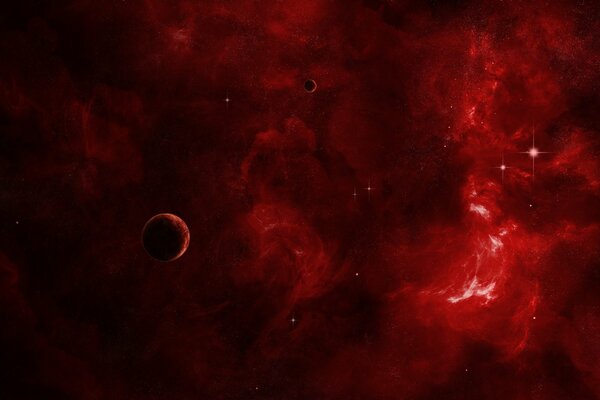 El Cosmos rojo y en su fondo los planetas voladores