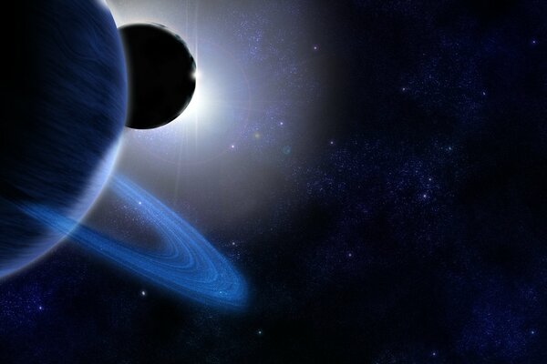 Saturno. Eclissi solare. Sfondo scuro