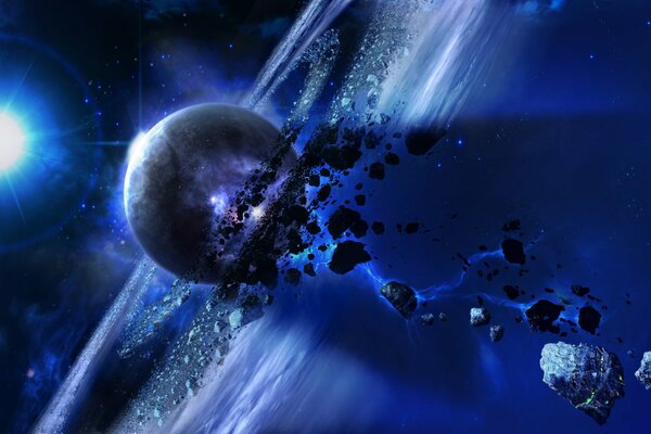 Explosion des Planeten vor dem Einschlag eines Meteors