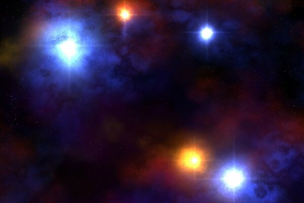 Flores brillantes-estrellas en la oscuridad del universo