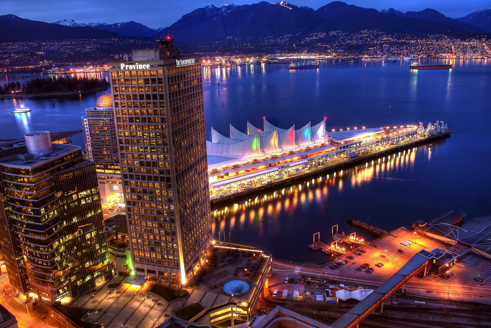 vancouver przystań miasto wieczór domy