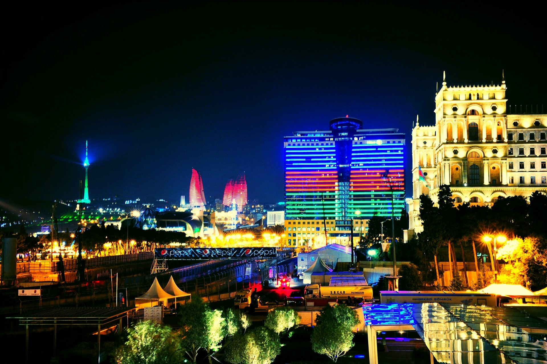baku azerbejdżan noc światło światła
