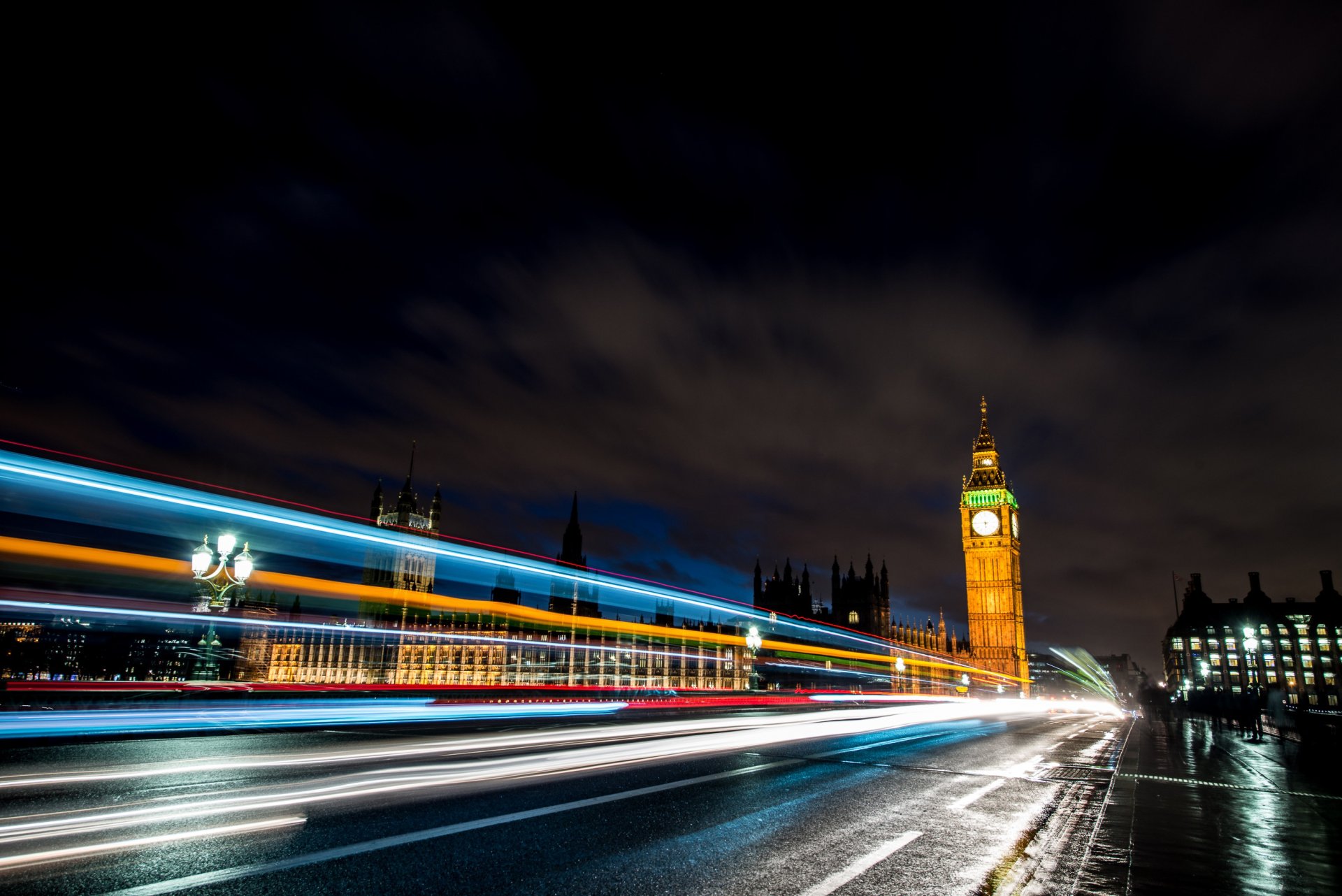 london england united kingdom big ben palace of westminster big ben city night bridge lanterns road lights light shutter speed people car