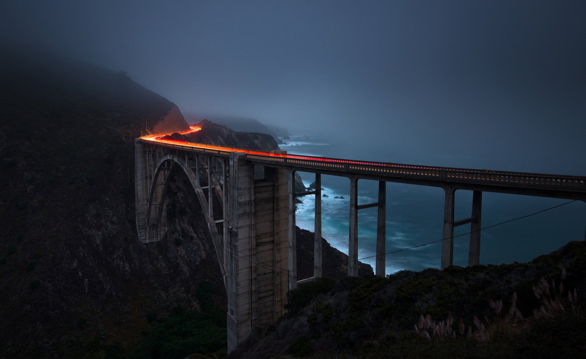 camino puente luces luz exposición orilla oscuridad