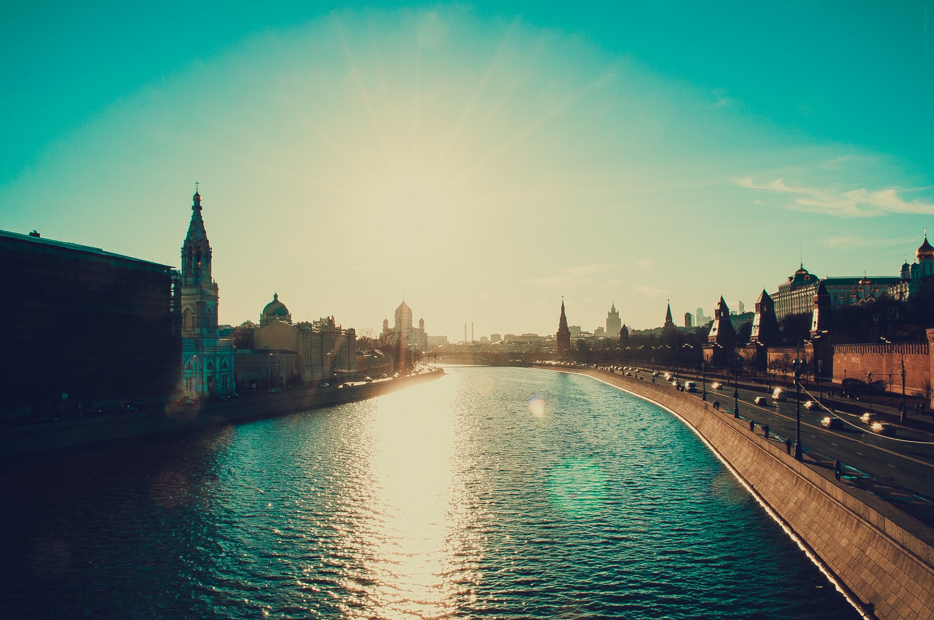 москва город мост вода солнце весна пейзаж