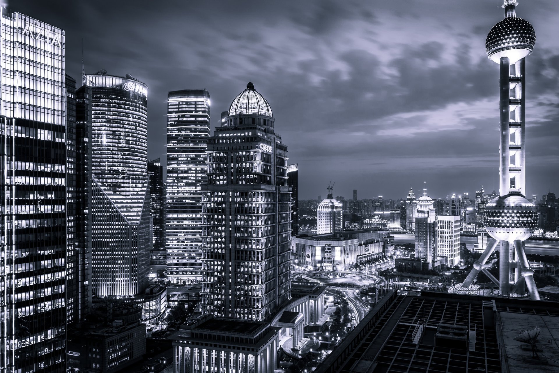 shanghai china asien gebäude wolkenkratzer lichter stadt nacht b
