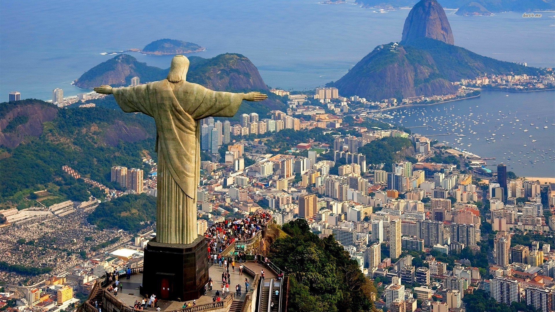 rio de janeiro brésil montagne statue christ mer maison baie