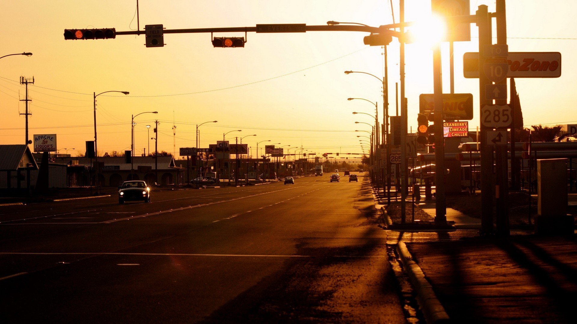 stadt straße autos lichter sonne