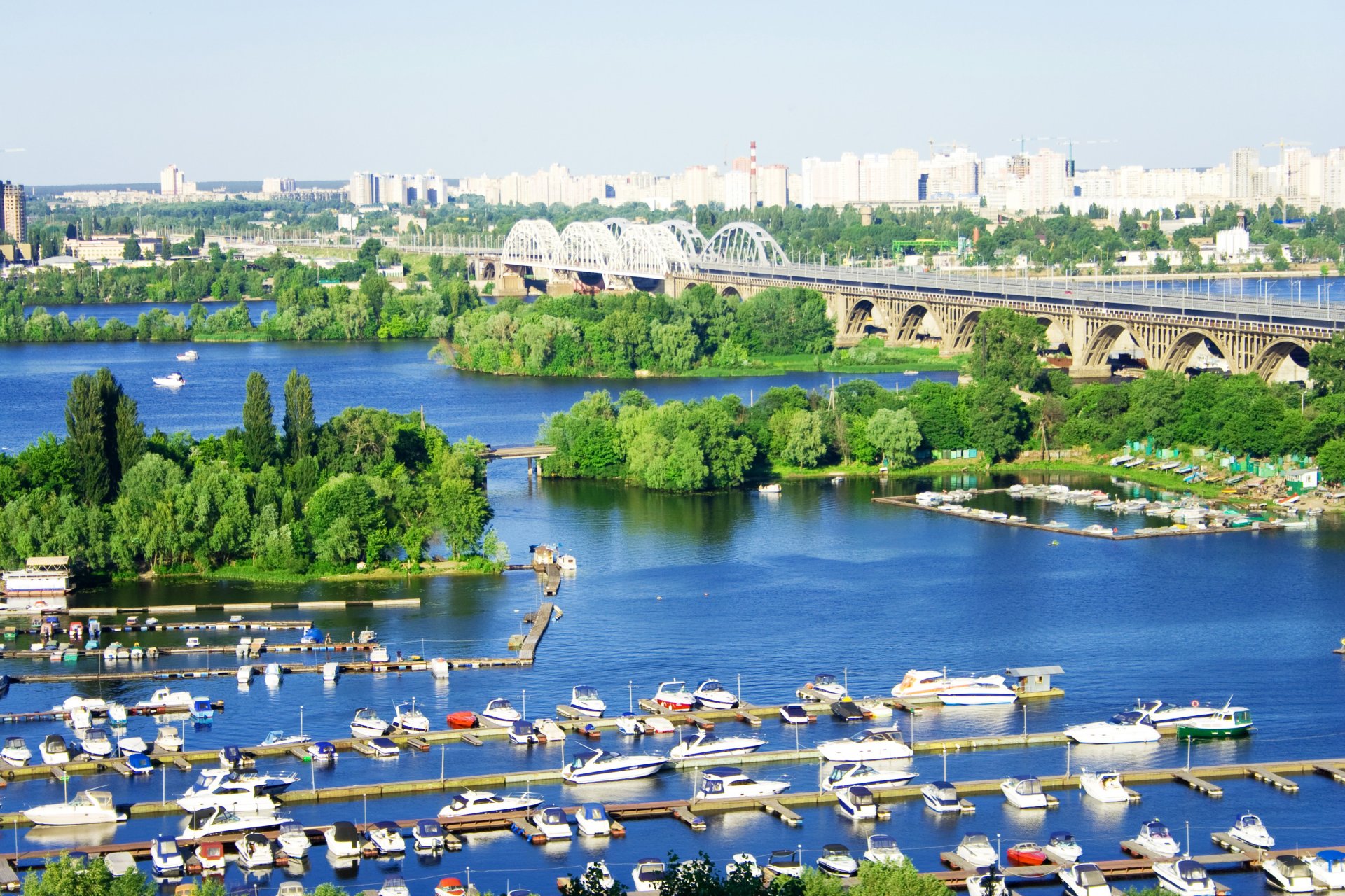 ukraine river bridge pier pier kiev trees city photo