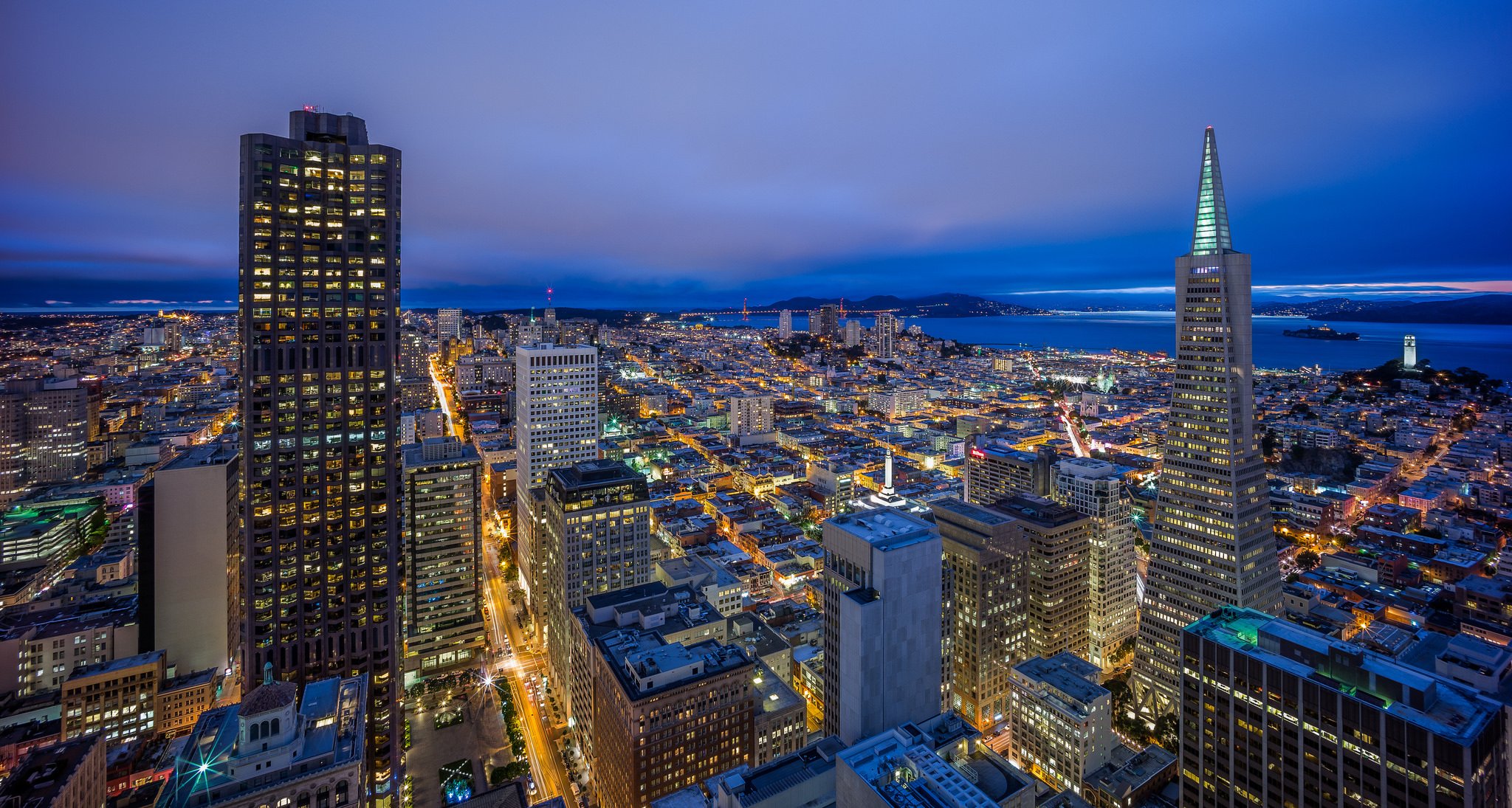 san francisco california ciudad nocturna panorama edificios torre