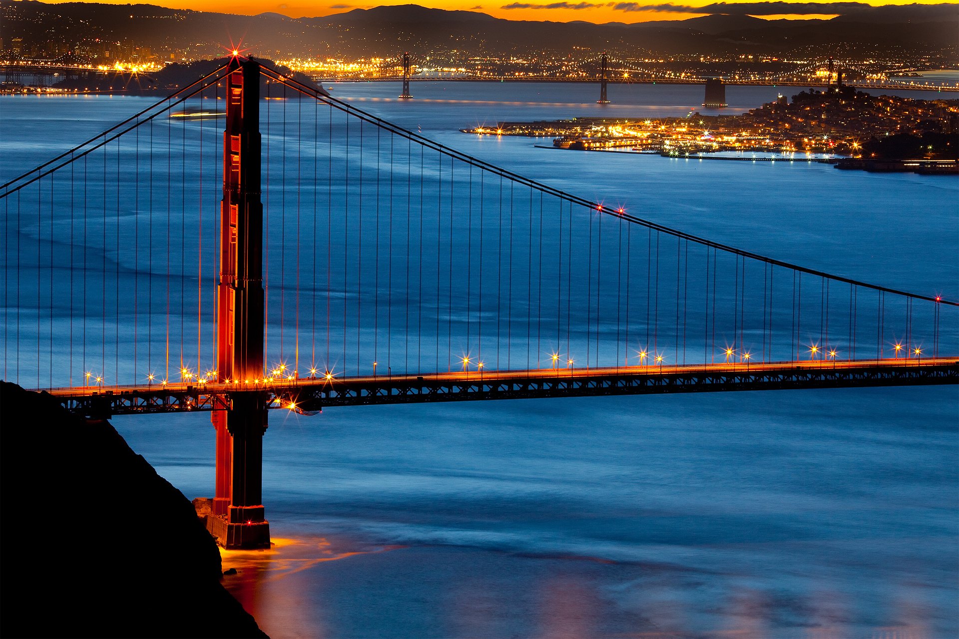 usa stadt san francisco brücke goldenes tor morgen lichter