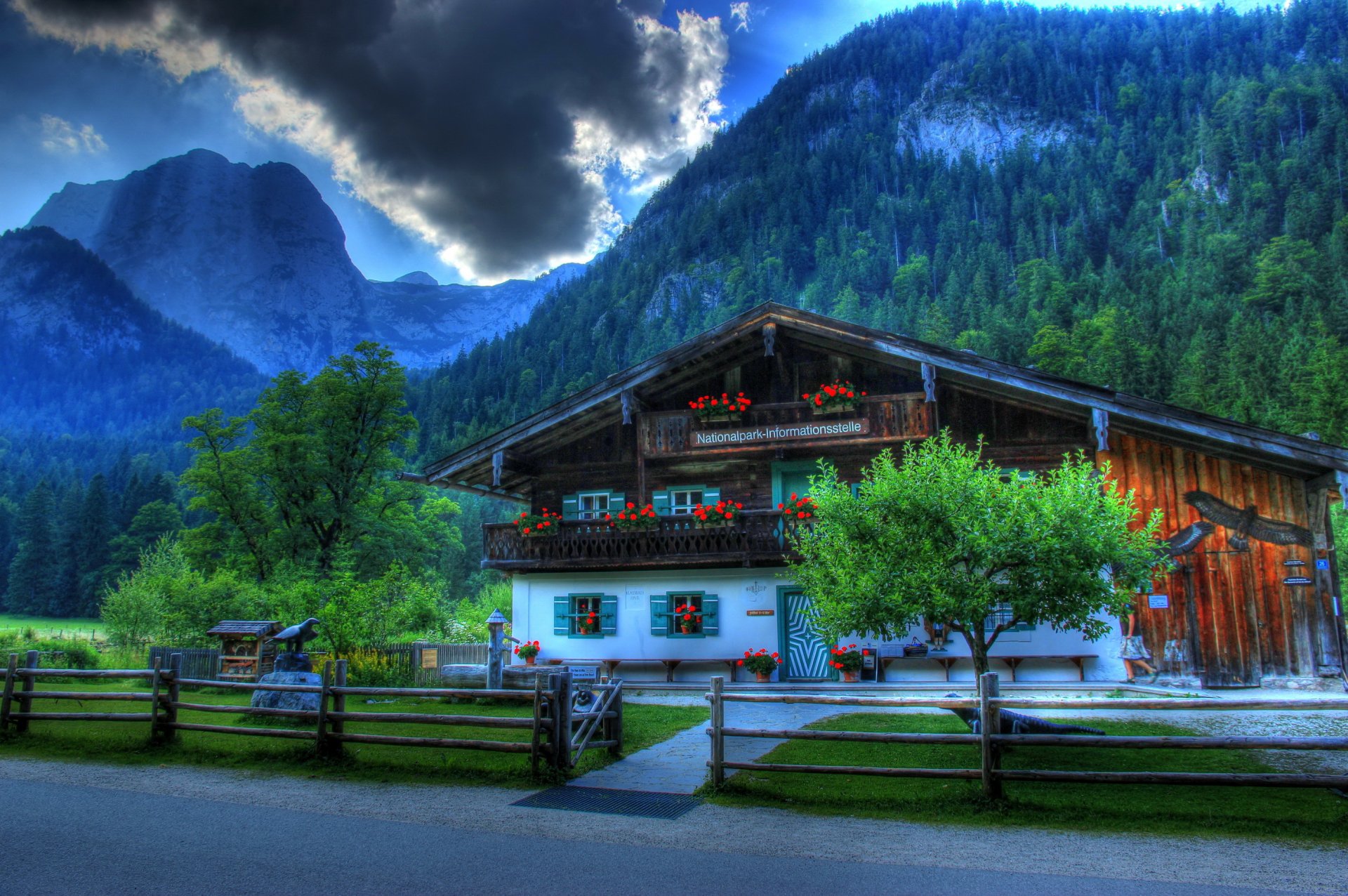 niemcy dom góry ramsau bawaria hdr dwór ogrodzenie miasto zdjęcia