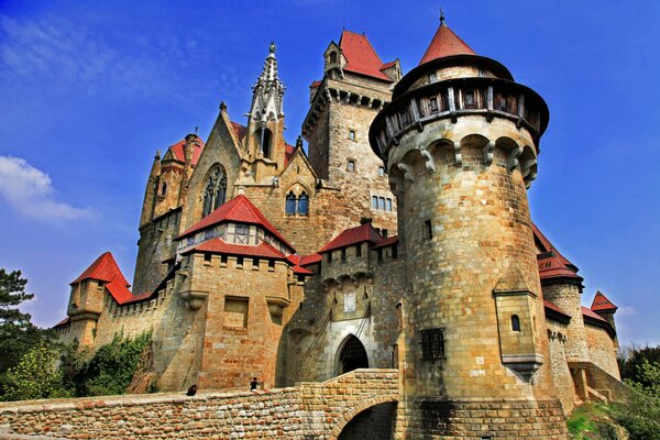 An old medieval castle with many towers