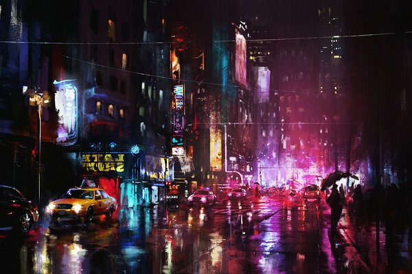 Città di notte strade bagnate