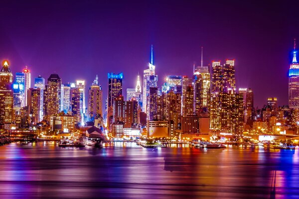 Bright colors of New York at night