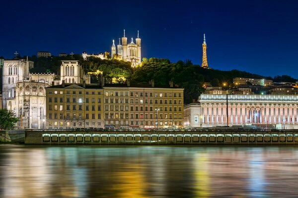 The embankment of the Rhone River in France